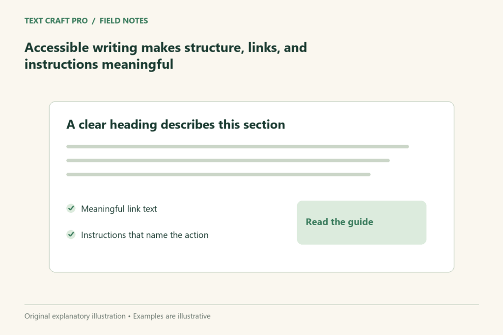 Accessible writing makes structure, links, and instructions meaningful