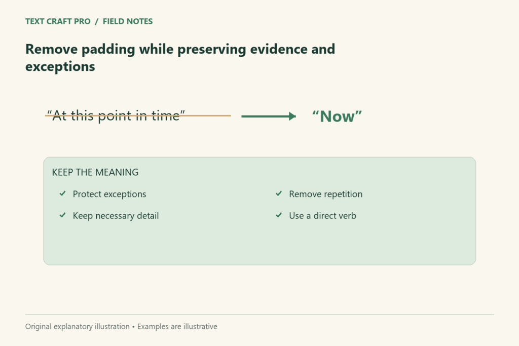 Remove padding while preserving evidence and exceptions