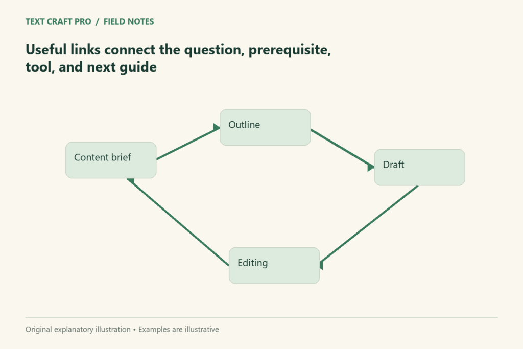 Useful links connect the question, prerequisite, tool, and next guide