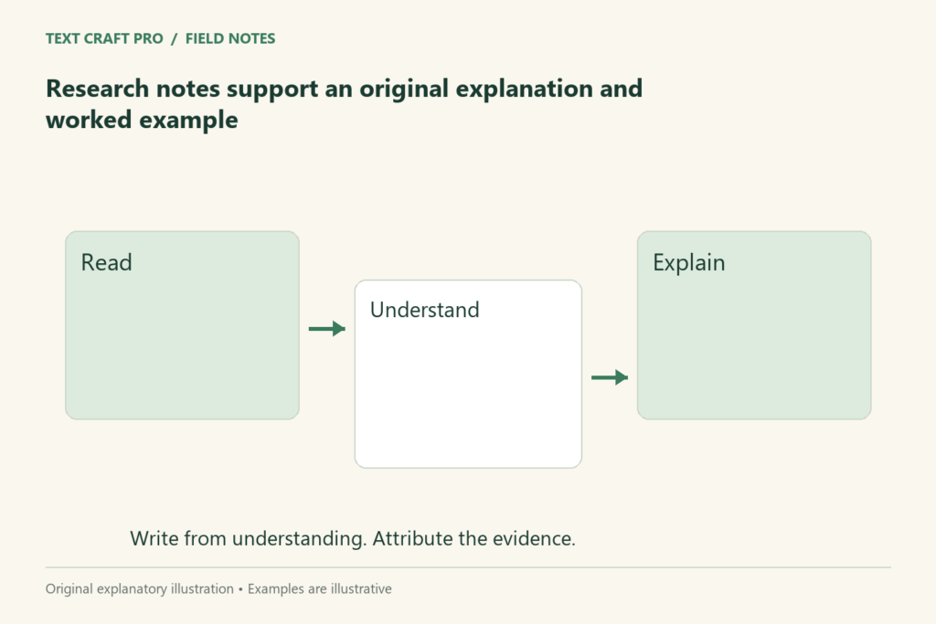 Research notes support an original explanation and worked example