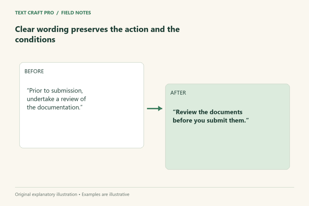Clear wording preserves the action and the conditions