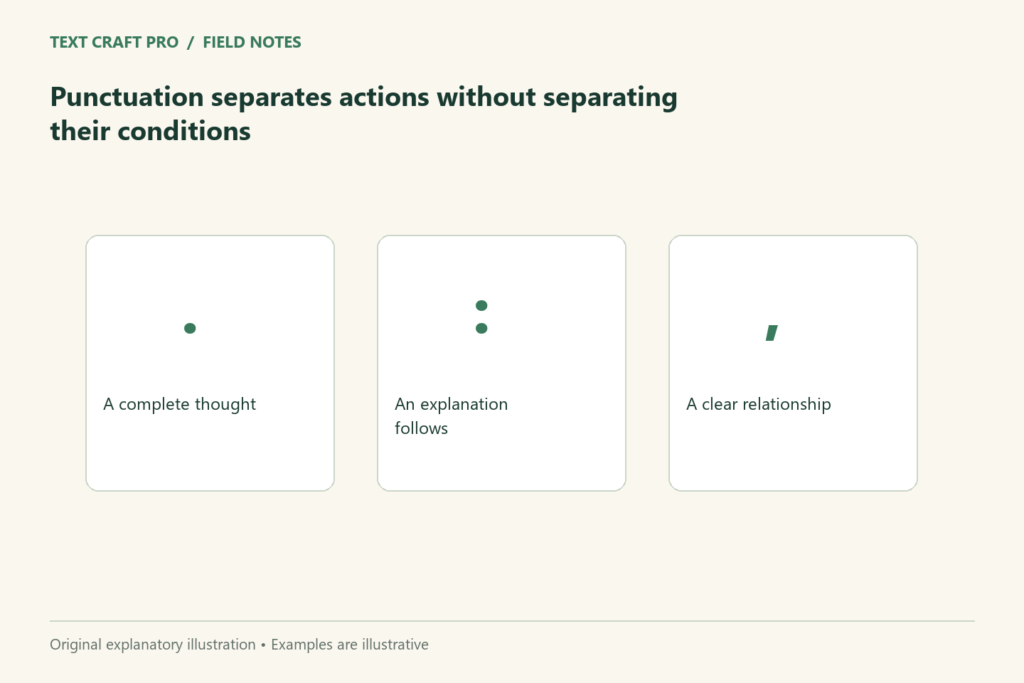 Punctuation separates actions without separating their conditions