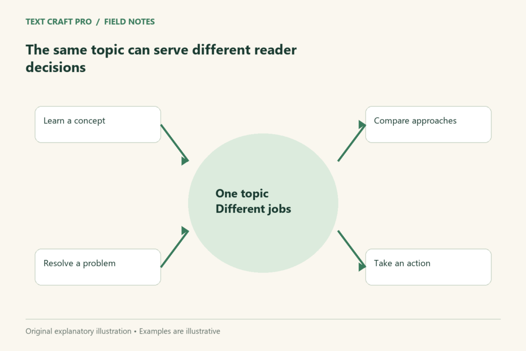 The same topic can serve different reader decisions